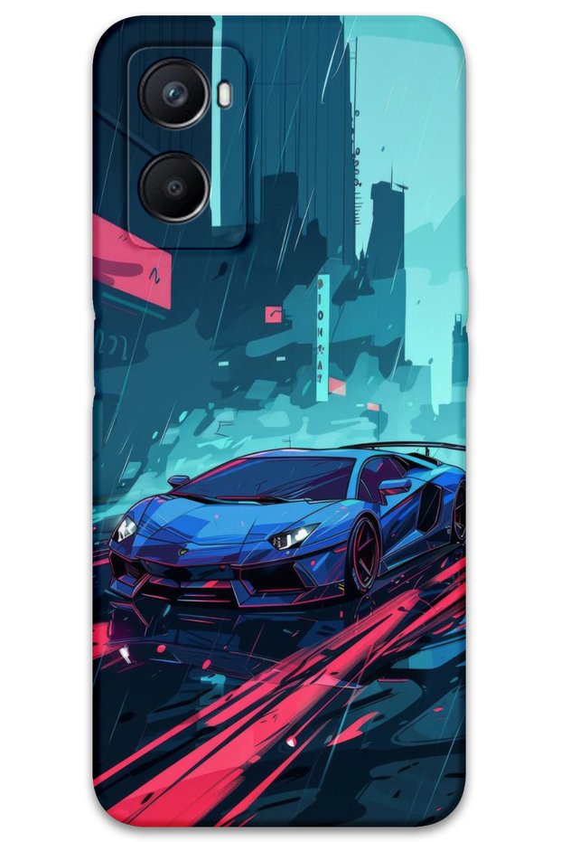 Oppo A96 Compatible Car Patterned Phone Case + Screen Protector - 5763