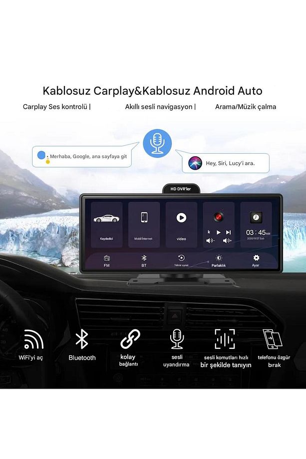 Carplay & Android Auto Araç Multimedya Oynatıcı 4K Kameralı Youtube Ekran Yansıtma Arka Kamera - 5