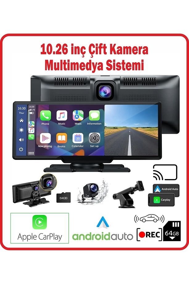 Carplay & Android Auto Araç Multimedya Oynatıcı 4K Kameralı Youtube Ekran Yansıtma Arka Kamera - 2