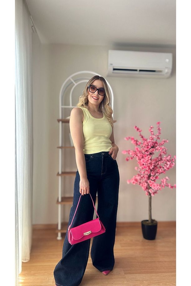 Kadın Sarı Penye Kolsuz Badi Yazlık Sarı Atlet - 2