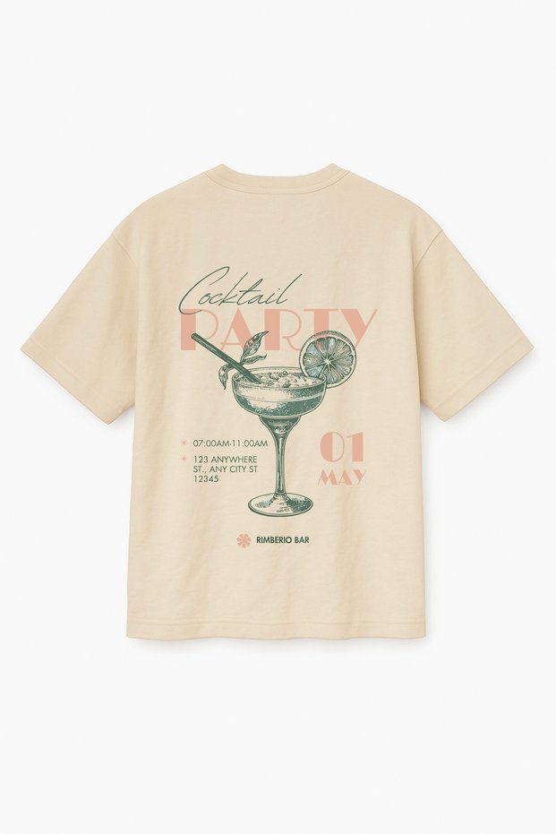 Beige Color Oversize Coctail Party Cocktail Printed Unisex T-Shirt T-Shirt