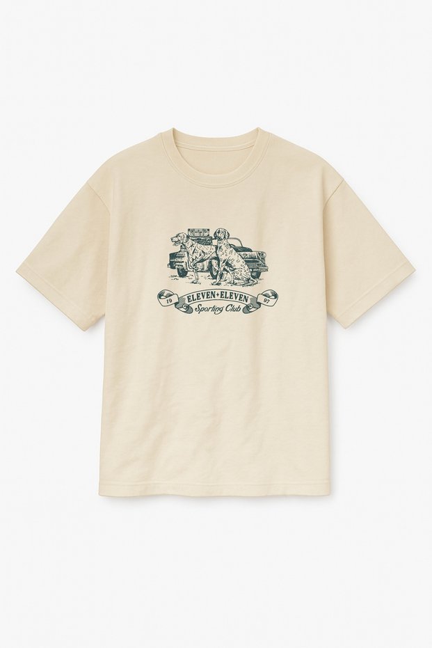 Beige Color Oversize Eleven Sporting Club Printed Unisex T-Shirt T-Shirt