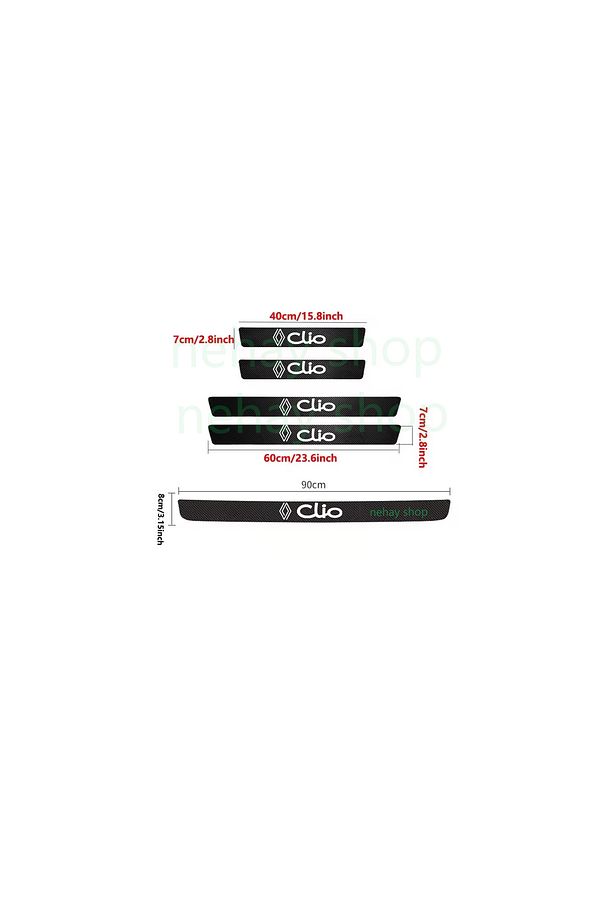 Clio Yeni Logo İçin ÖZEL uyumlu Oto Kapı eşikleri Sticker Karbon 5 Adet - 1