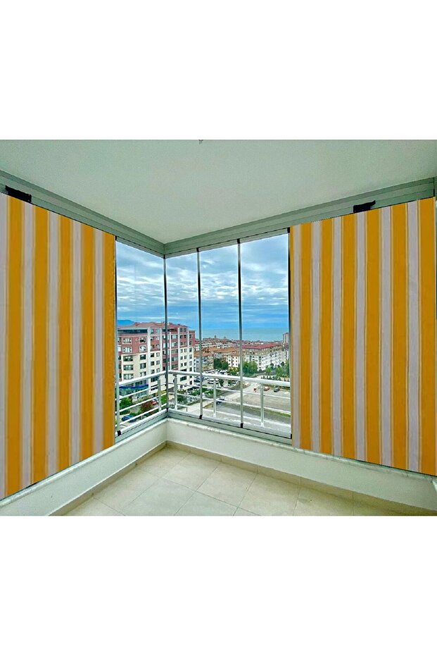 Gencer Home Balcony Curtain with Lace-Up Size Options Yellow Thick Stripes