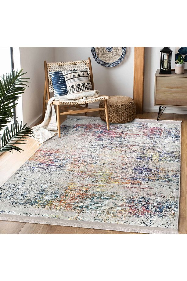 Canlı Renklerde Modern Doku Desenli Makinede Yıkanabilir Kaymaz Tabanlı Salon Halısı - 1