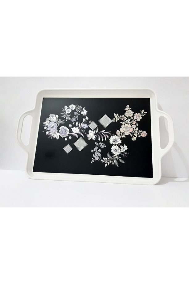 Çay Tepsi 39.5x25.5 CM Desenli Plastik Çay Kahve Tepsisi Sunum Tepsi - 2