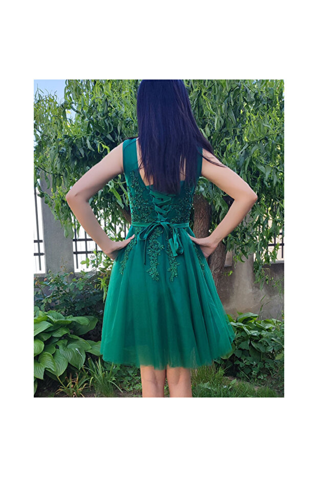 Rochie scurta eleganta verde smarald - 3