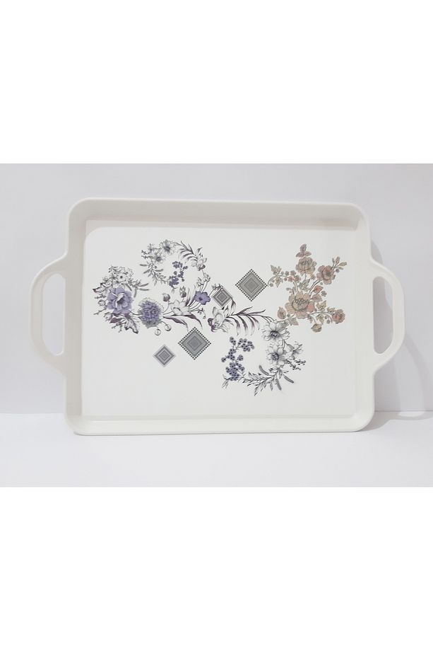 Çay Tepsi 39.5x25.5 CM Desenli Plastik Çay Kahve Tepsisi Sunum Tepsi - 2