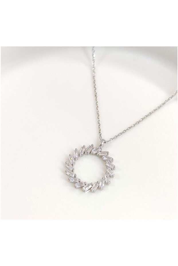 Baguette Stone Circle Steel Necklace