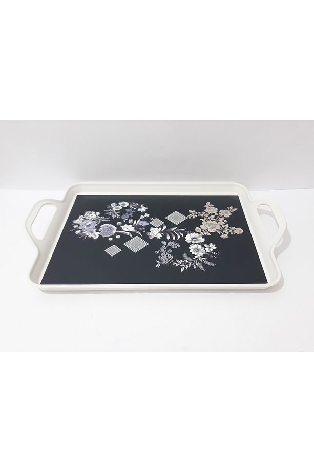 Çay Tepsi 39.5x25.5 CM Desenli Plastik Çay Kahve Tepsisi Sunum Tepsi - 3