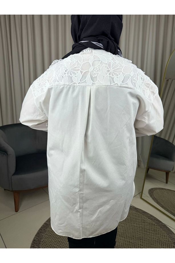 Dantelli Taşlı Düğmeli Tunik 25s8615 - Ekru - 4