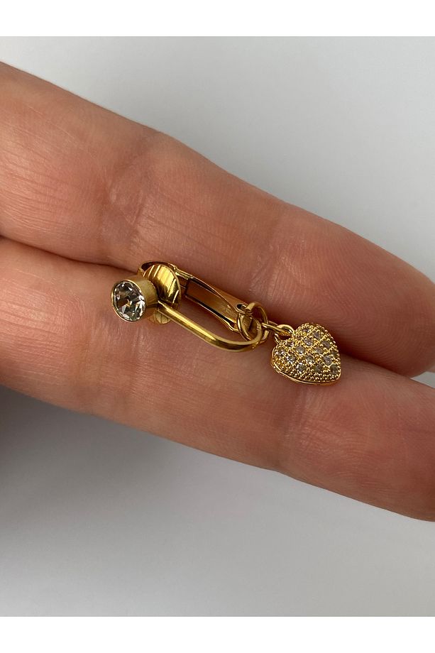 Çelik Göbek Piercing Mıknatıslı Deliksiz Kullanım Sıkıştırmalı Kalpli Minimal Model - 2