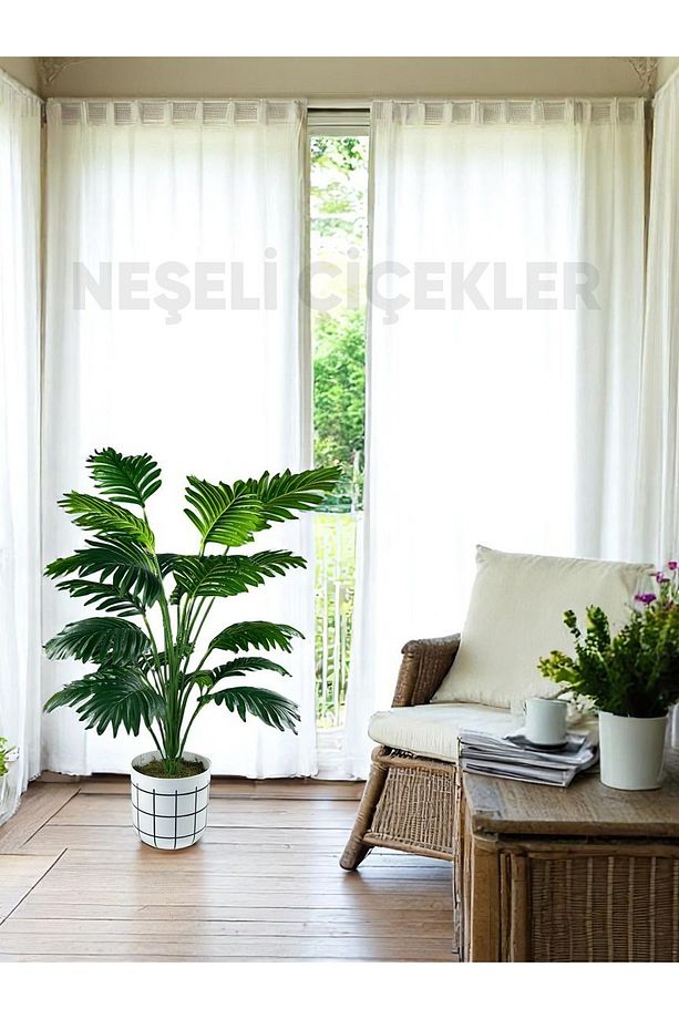 Yapay Ağaç Areka Palmiyesi 24 Yaprak 90cm Plastik Saksıda Yapay Salon Çiçeği - 7