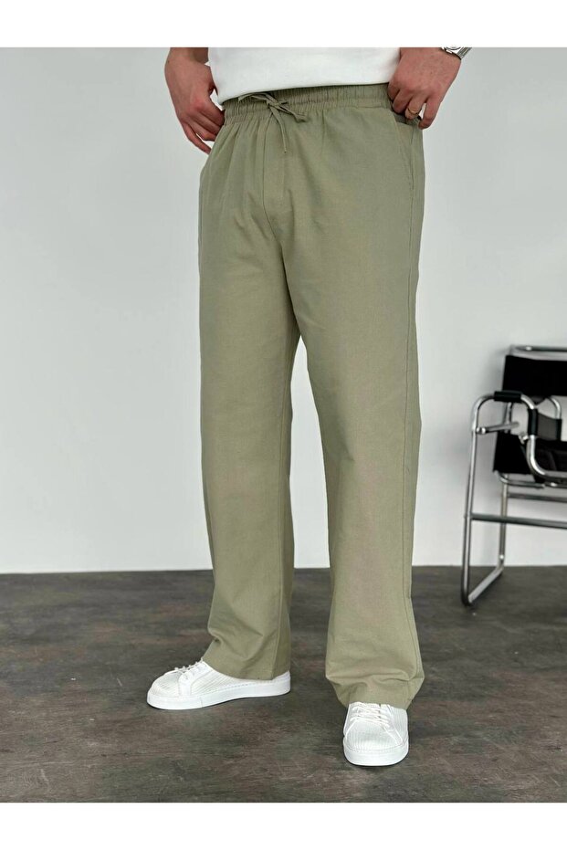 Men's Baggy Rubber Waist Gabardin Fabric Pants K2015Gp