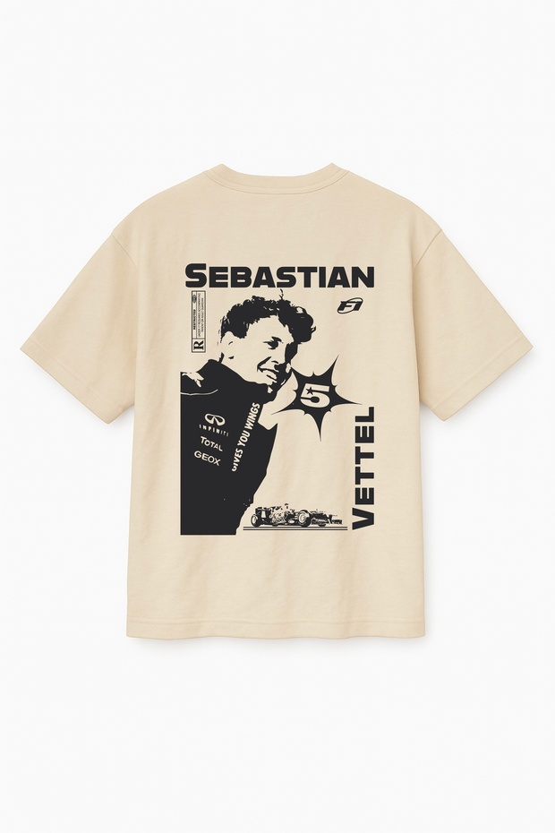 Beige Color Oversize Sebastian Vettel F1 Printed Unisex T-Shirt T-Shirt