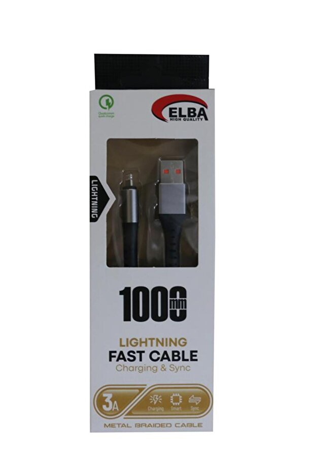 Elb27-ıos 1mt Iphone Lightning 3a Hızlı Şarj Hasırlı Şarj Kablosu Beyaz - 1