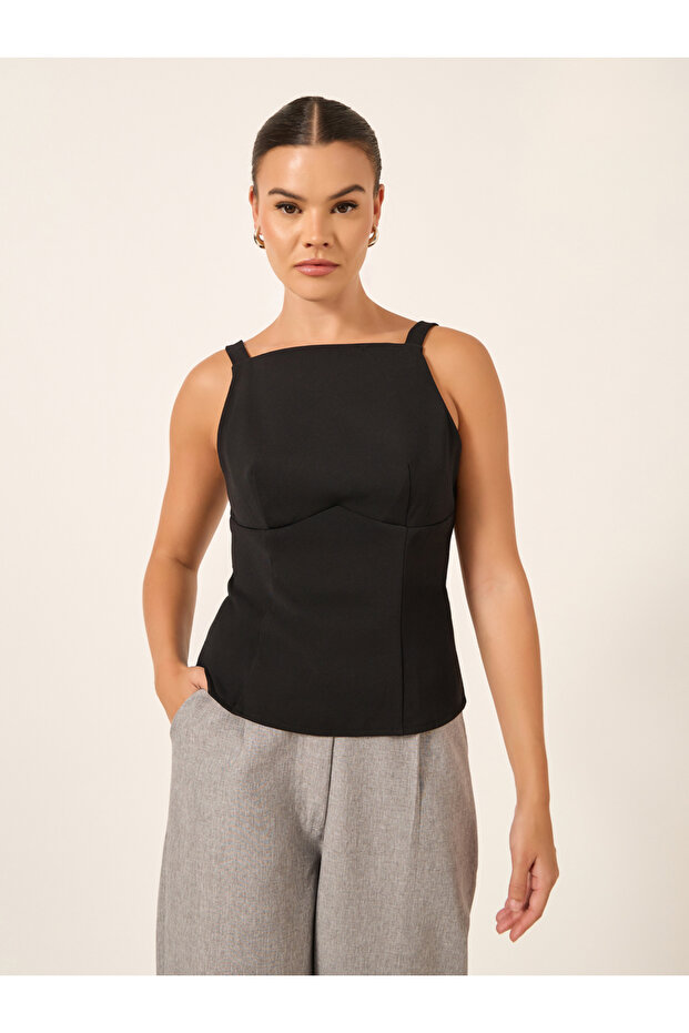 Solid Strappy Square Neck Top - 3