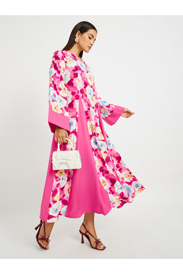 Floral Print Pleated A-Line Maxi Dress
