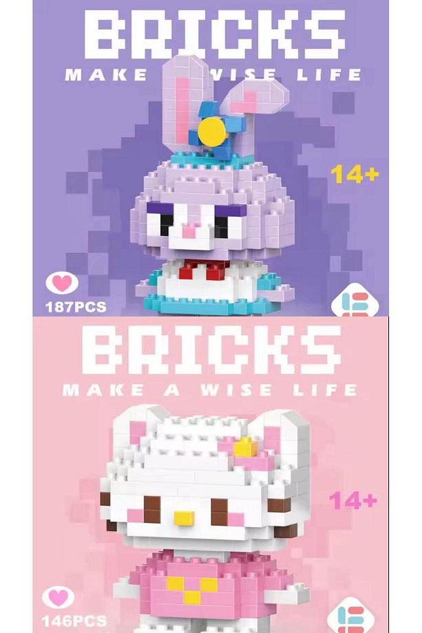 Sanrio Hello Kitty Ve Stella 2li Set Bricks Karakter Figürü 3D Yapboz Puzzle Yapı Oyuncakları - 2