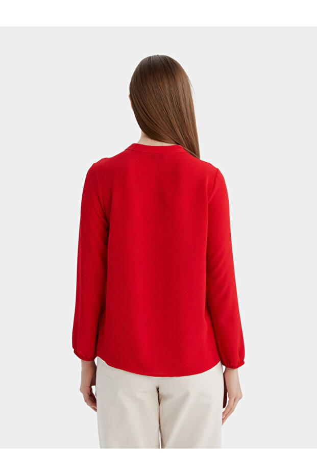 Women Red Solid Long Sleeve Blouse - 6