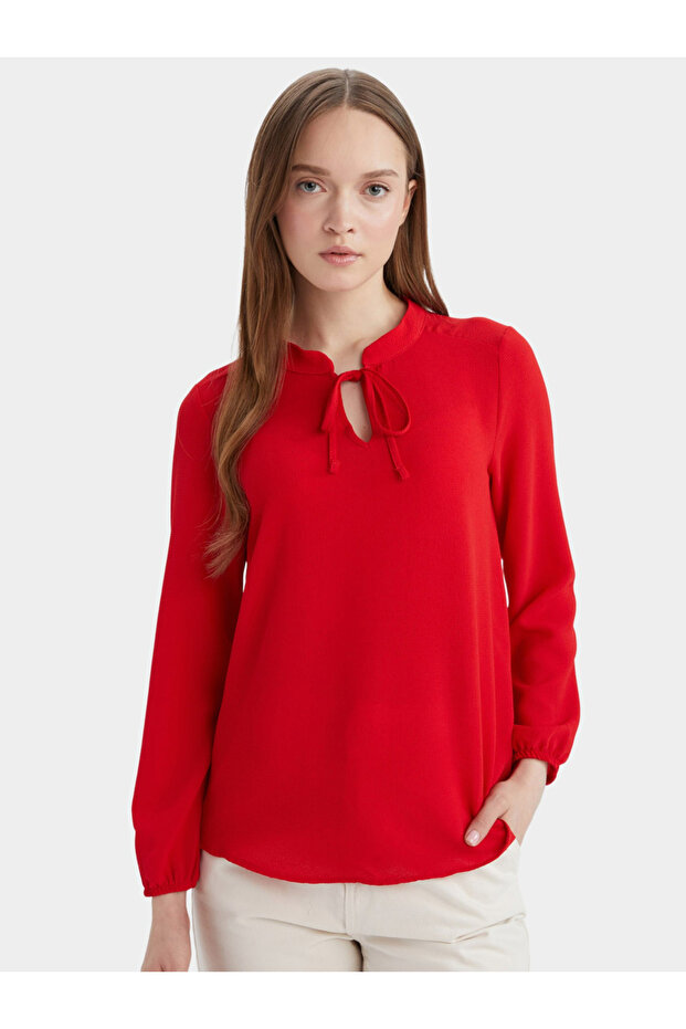 Women Red Solid Long Sleeve Blouse - 4