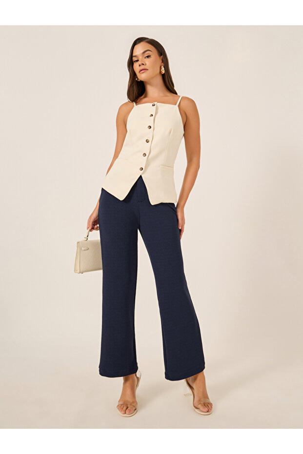 بنطلون واسع من الأسفل بجزء أمامي مسطح وخصر منخفض - 1