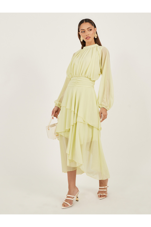 Women Elegant Yellow A-Line Maxi Dress