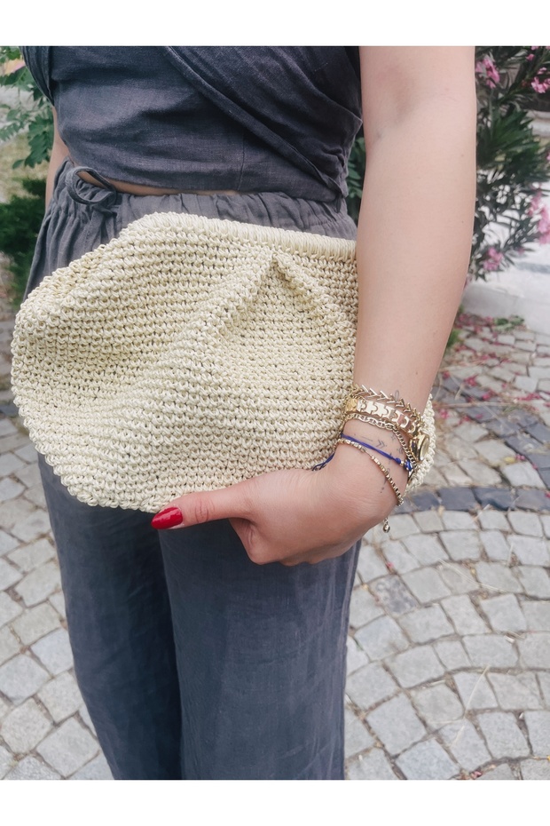 Hasır Clutch Çanta /hasır Ip Örme Çanta - 1