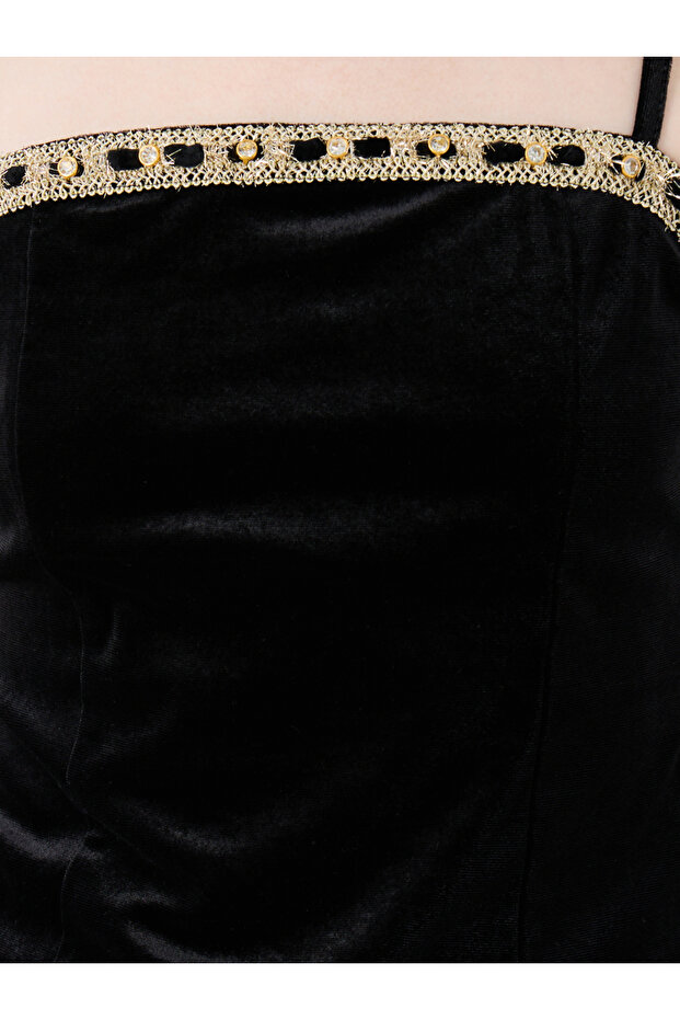 Solid Velvet Look Lace Insert Cami Top - 3