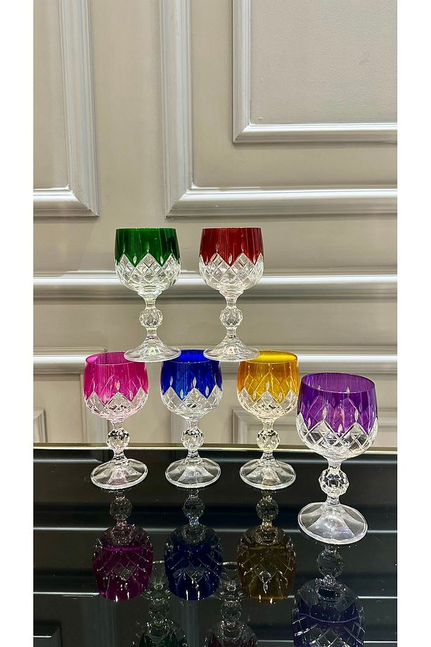Bohemia Kristal Kesme El İşi 150 ml Renkli Ayaklı Kahve Yanı Su Bardağı - 2