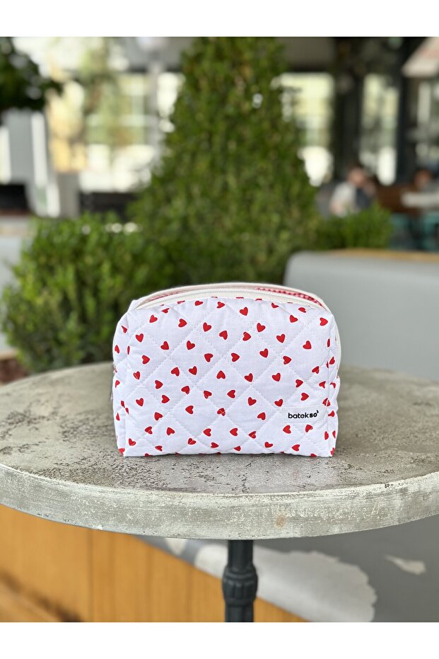 حقيبة مكياج بنمط قلب أحمر - حجم كبير - 1