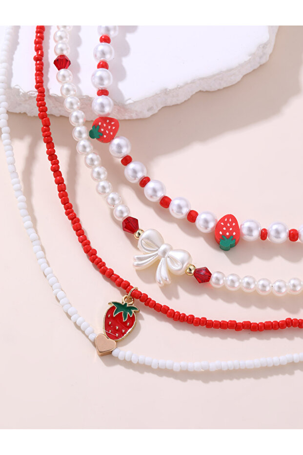 Set of 4 - Strawberry Beaded Necklace