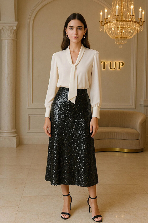 Arden Siyah Payetli Etek - 2