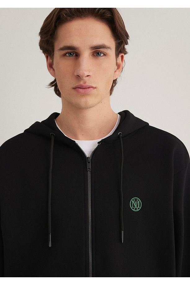 Logolu Kapüşonlu Fermuarlı Siyah Sweatshirt 066979-900 - 7