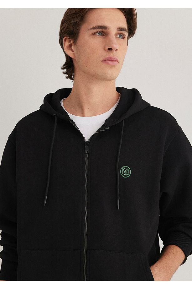 Logolu Kapüşonlu Fermuarlı Siyah Sweatshirt 066979-900 - 1
