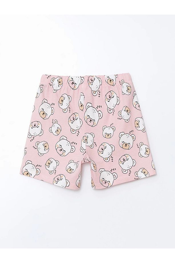LCW Kids Ekru Baskılı Kız Çocuk Pamuklu Şortlu Pijama Takımı - 5
