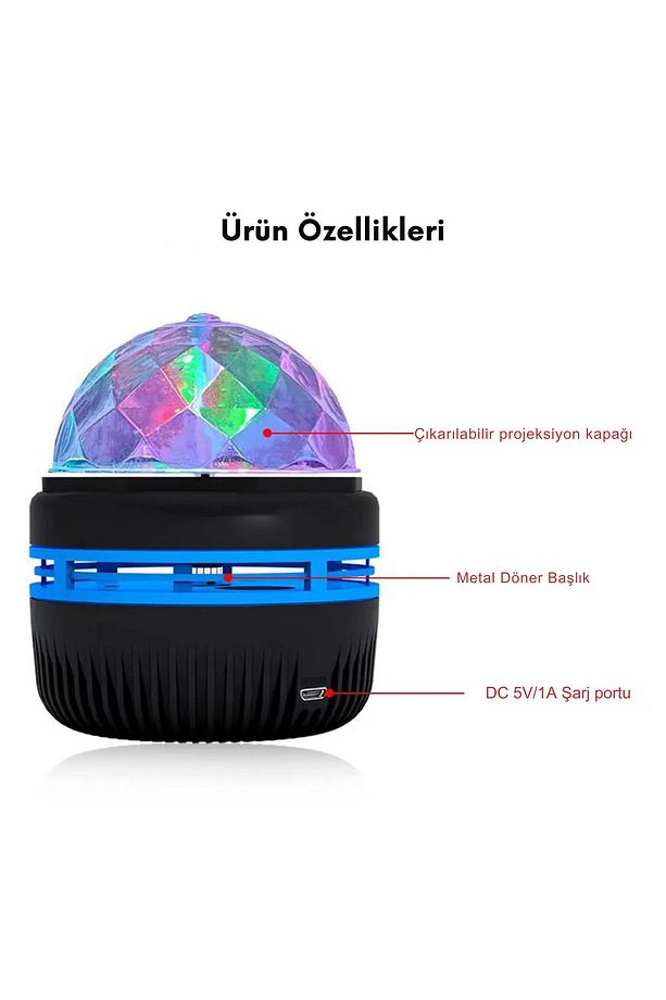 Hareketli Dönen Başlıklı Minimal Tasarımlı Galaxy Gece Lambası Ve Projeksiyon Eğlenceli Disko Topu - 6