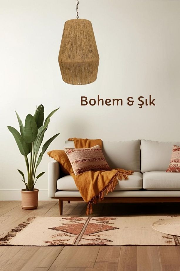 Tavan Lambası - Avize (Kağıt İp Örgülü Konik) - Bohem - 4
