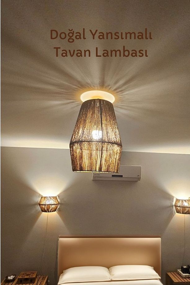 Tavan Lambası - Avize (Kağıt İp Örgülü Konik) - Bohem - 1