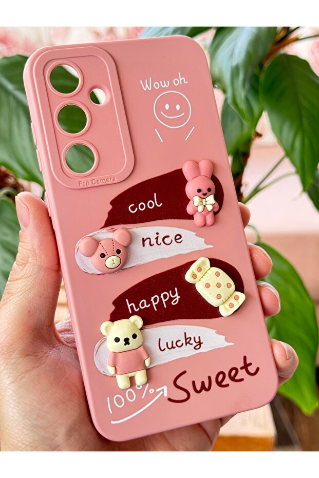 حافظة لهاتف Galaxy A25 مصممة بنمط حماية للكاميرا، غطاء من السيليكون الناعم باللون الوردي على شكل أرنب - 6