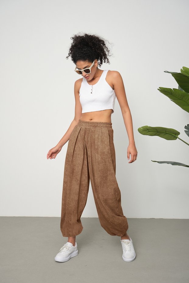 Women's Cupra Fabric Baggy Shalwar Trousers with Pockets