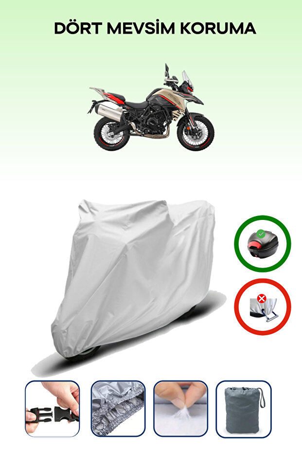 مشمع دراجة نارية باللون الرمادي من Benelli TRK 702X - متوافق مع الحقيبة الخلفية والقفل، آمن