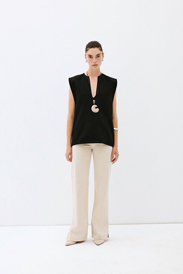 V yaka oversize bluz - 3