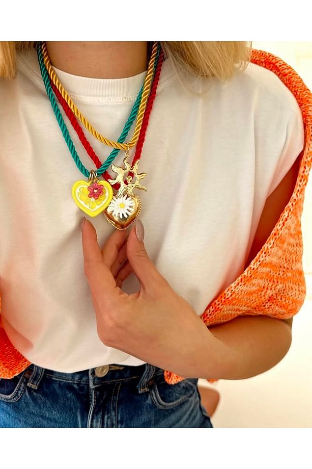 Marka Model Hasır Halat İp Canlı Renkli Charm Kolye - 2