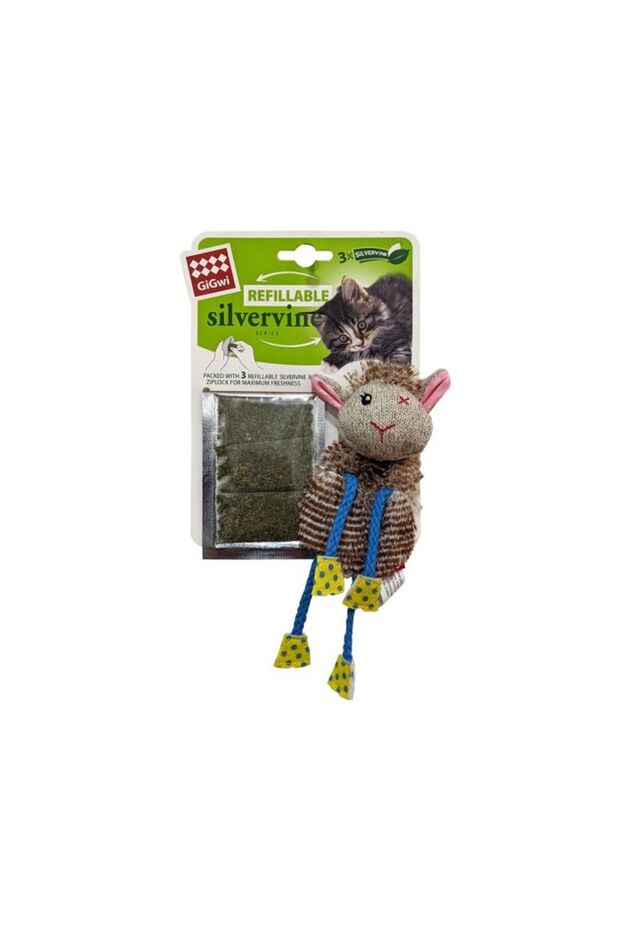 GiGwi Sheep Refillable Slivervine with 3 Slivervine Teabags with Ziplock Bag Cat Toy