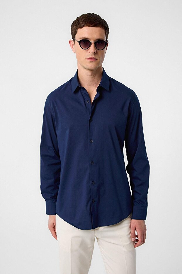Navy Blue Slim Fit Men's Shirt