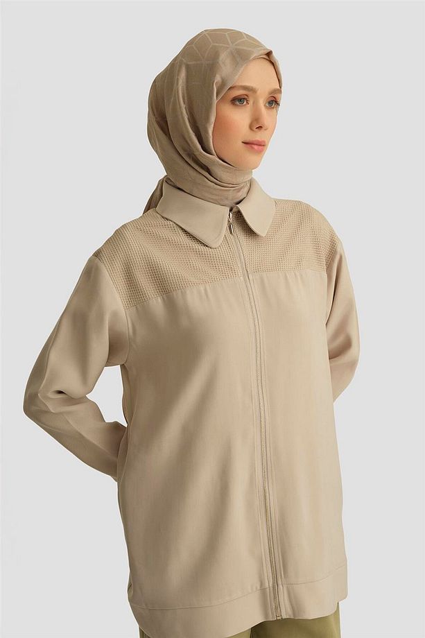 File Detaylı Tunik 25YD4228-1 Bej - 4