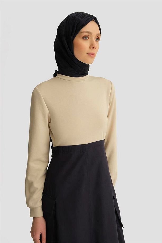 Paraşüt Kumaş Mix Örme Elbise Ortd9437 Lacivert - 3