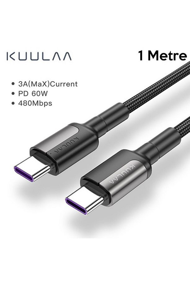 KUULAA Type C Type-C PD 60W QC4.0 Hizli Sarj ve Data Kablosu 1Metre SIYAH,GRI - 1