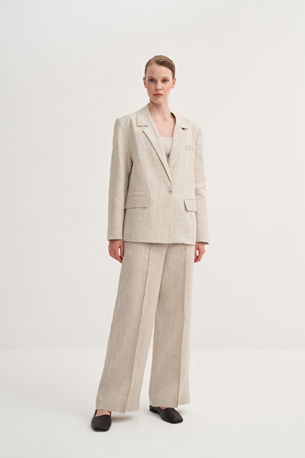 Oversize Keten Fit Blazer - 1